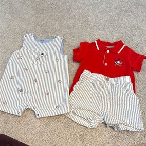 Never Worn 12 mos Red Polo and Striped Baby Outfit Set